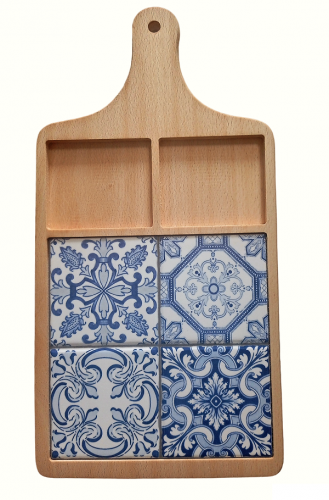 deska drewniana bukowa z dekoracją ceramiczną 43,5x22 azul