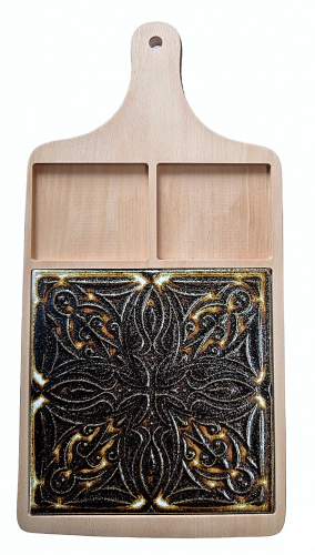 deska drewniana bukowa z dekoracją ceramiczną 43,5x22 kafel