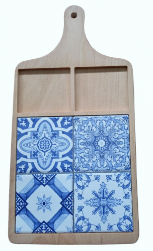 deska drewniana bukowa z dekoracją ceramiczną 43,5x22 azul2