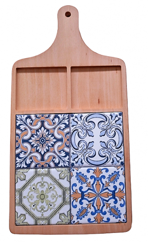 deska drewniana bukowa z dekoracją ceramiczną 43,5x22 mix1