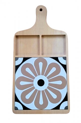 deska drewniana bukowa z dekoracją ceramiczną 43,5x22 E1