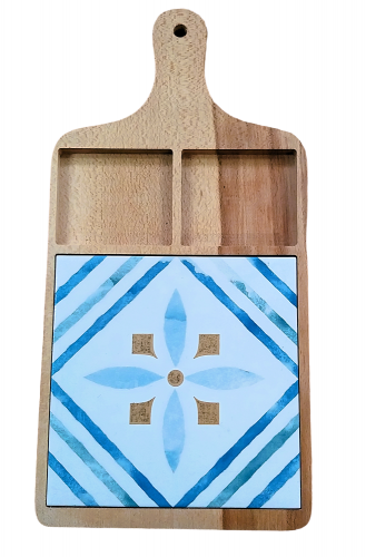 deska drewniana bukowa z dekoracją ceramiczną 43,5x22 E3