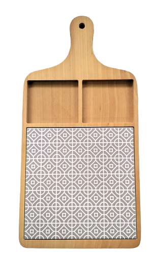deska drewniana bukowa z dekoracją ceramiczną 43,5x22 E4
