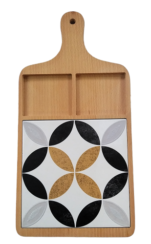 deska drewniana bukowa z dekoracją ceramiczną 43,5x22 E5
